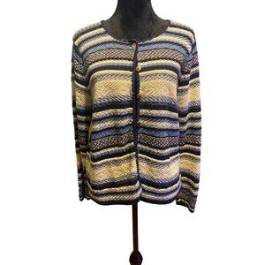 Vtg Classic Elements Acrylic Striped Cardigan Sweater L USA Button Multi colored
